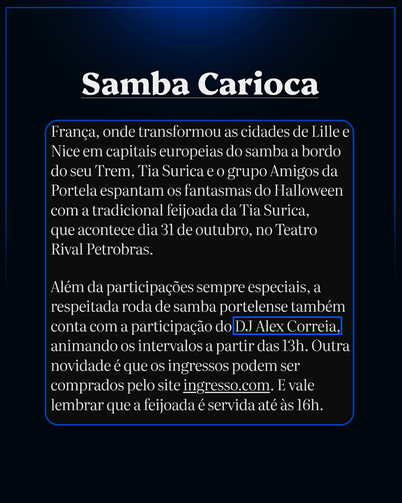 Print da matéria do Sambando citando DJ Alex Correia